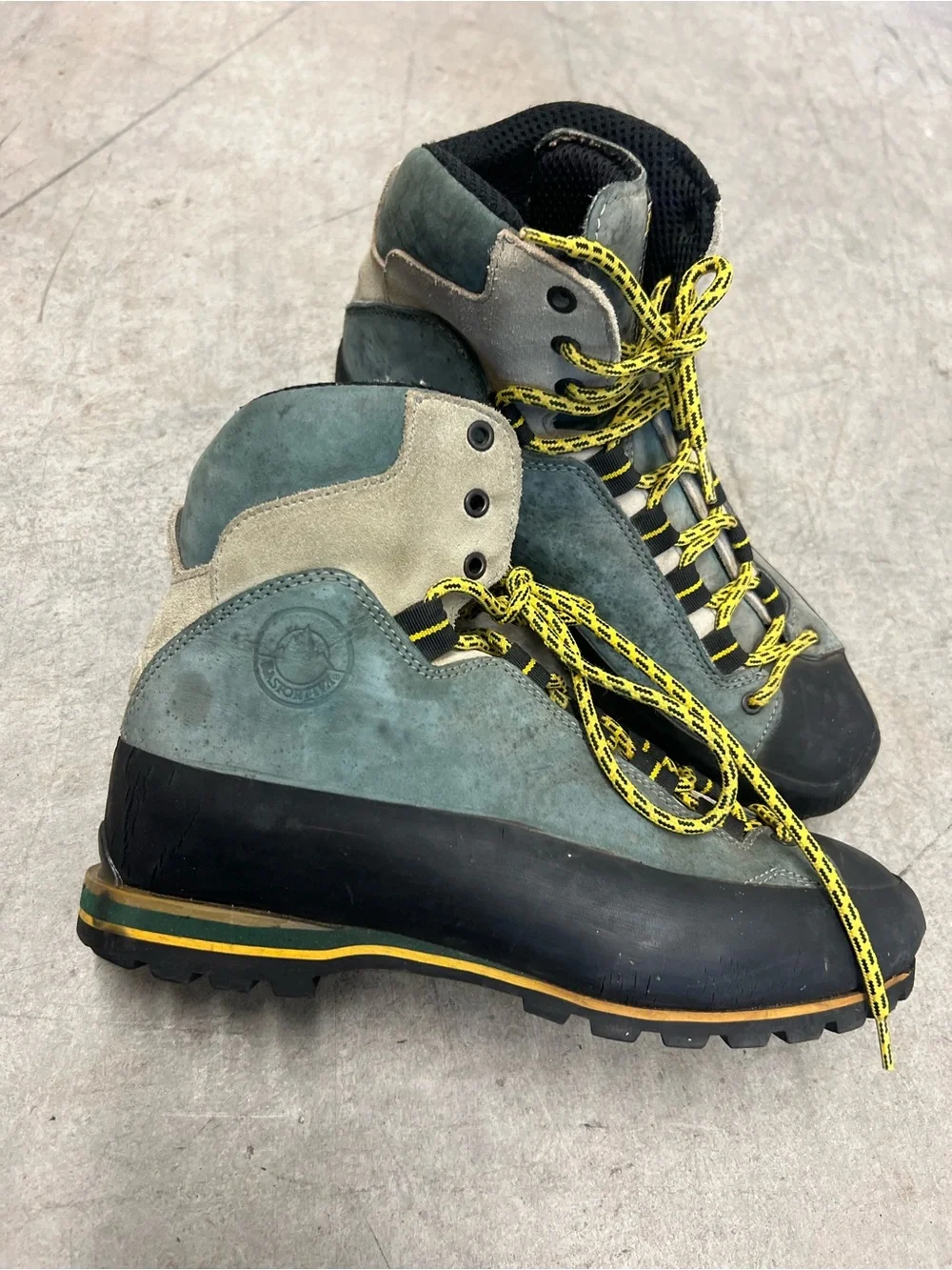 La Sportiva Teal Grey and Yellow Men's Mountaineering Boots men’s size 8